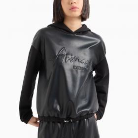 Felpa Armani Exchange In Ecopelle E French Terry Con Logo In Rilievo da donna rif. 6DYM91 YJFLZ