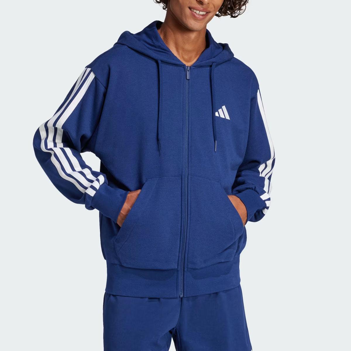Felpa Adidas Con Cappuccio Essentials French Terry 3-Stripes Full-Zip da uomo rif. JE6341