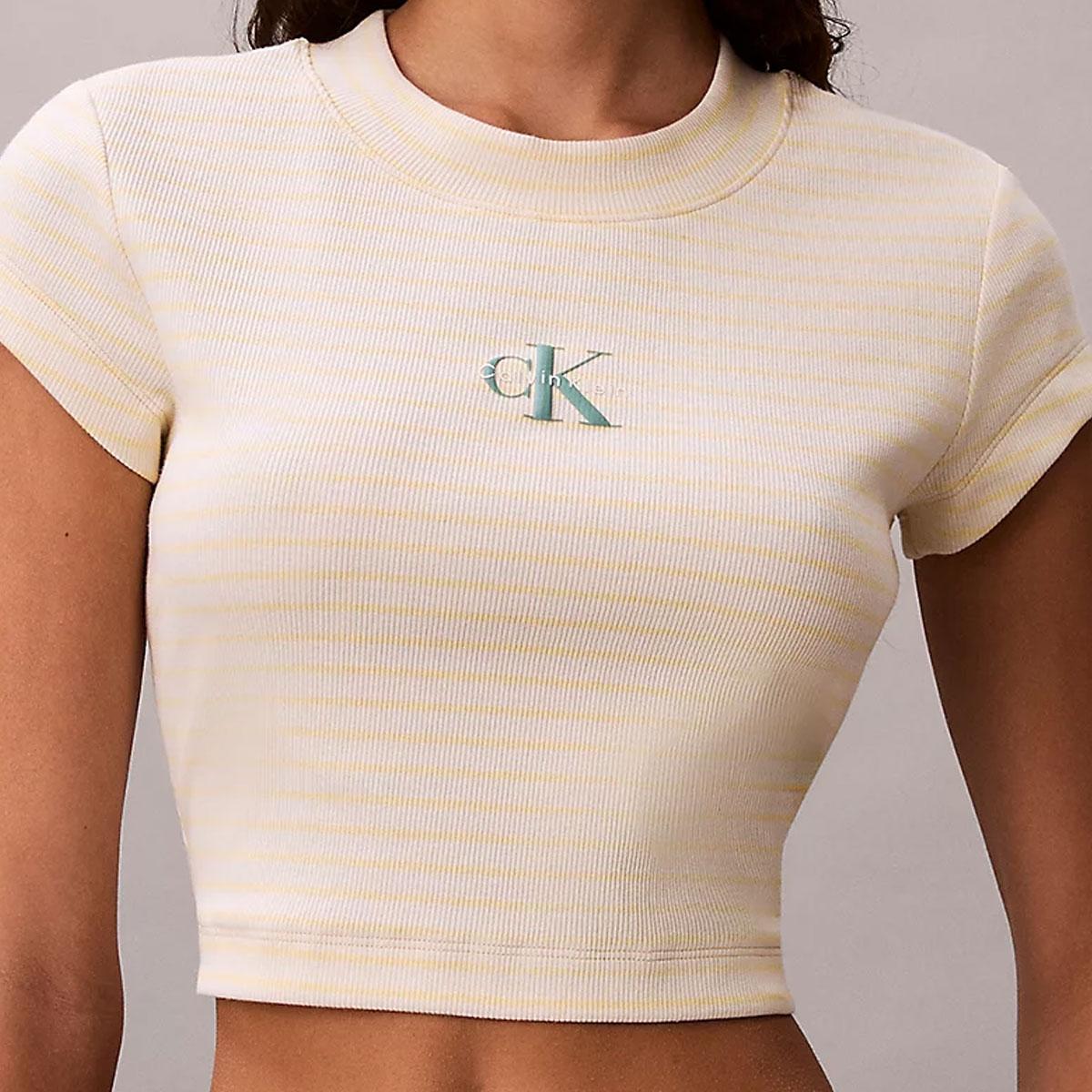 T-shirt Calvin Klein Jeans a righe a costine sottili da donna rif. LV047F833G