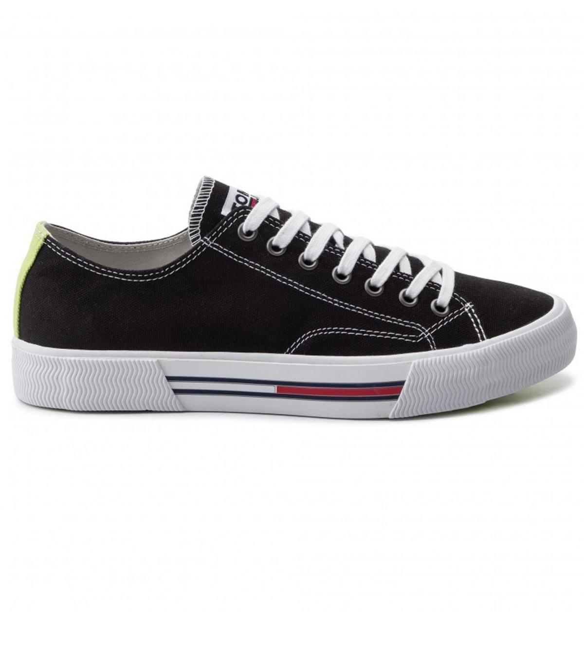 Scarpe Sneakers Tommy Jeans basse in tela da uomo nere rif. EM0EM00290