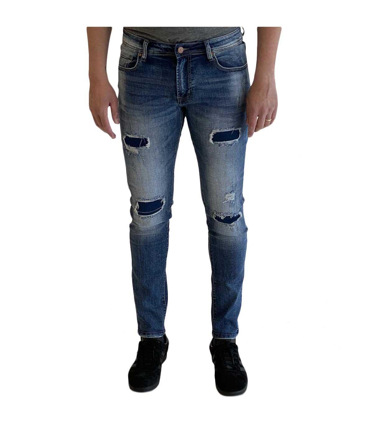Jeans 5 tasche slim fit con toppe sulle gambe da uomo primaverile rif.  JK945K