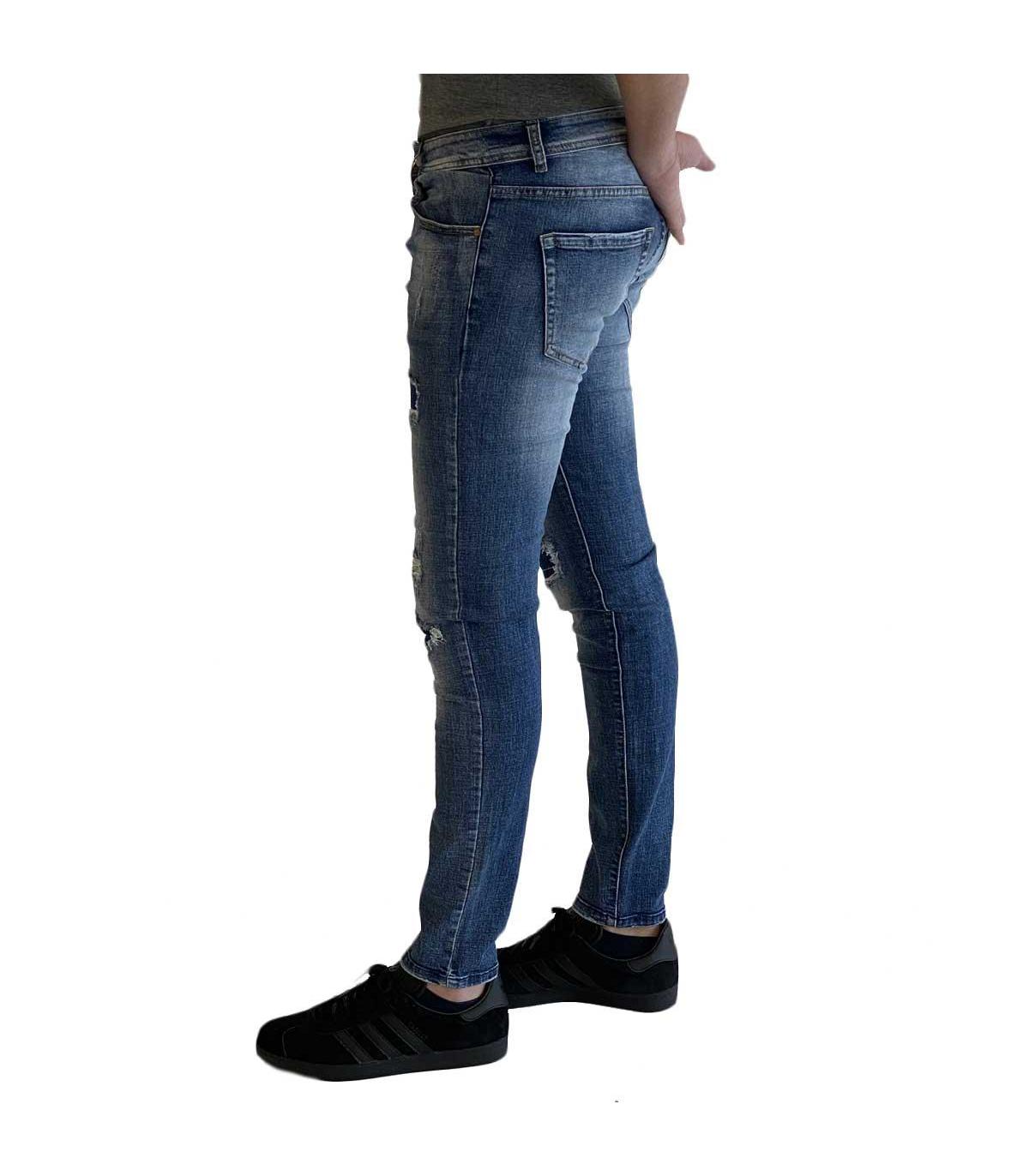 Jeans 5 tasche slim fit con toppe sulle gambe da uomo primaverile rif. JK945K