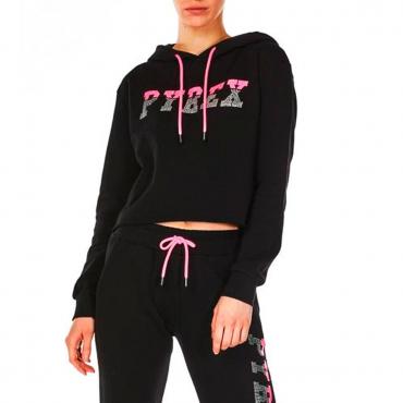 Felpa Pyrex corta con cappuccio e logo con strass da donna rif. 21EPB42088