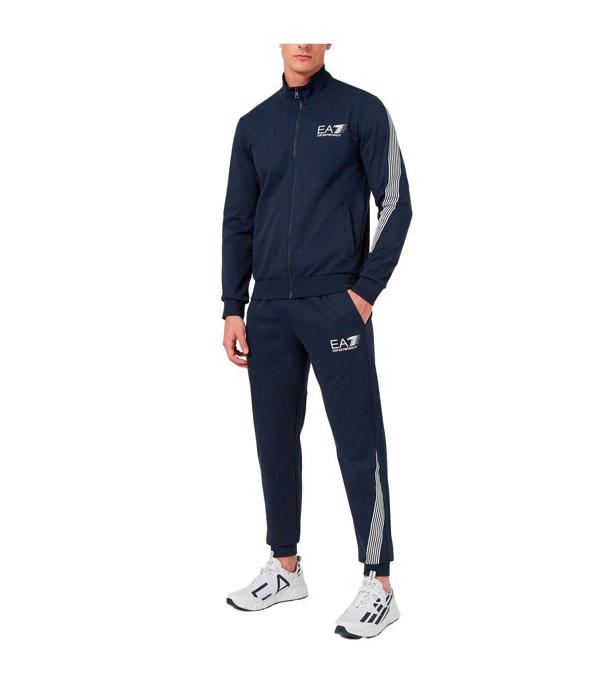 Tuta sportiva Emporio Armani EA7 in cotone con logo frontale da uomo