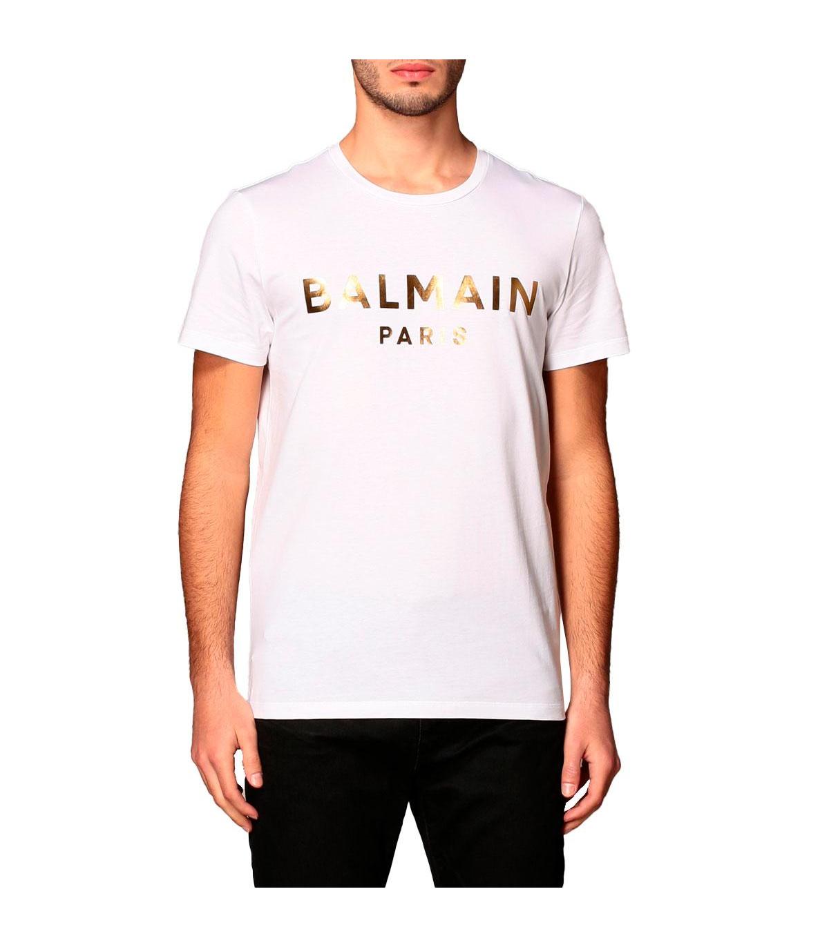 T-shirt Balmain Paris in cotone con logo effetto metallizzato da uomo rif.  VH0EF000 B065