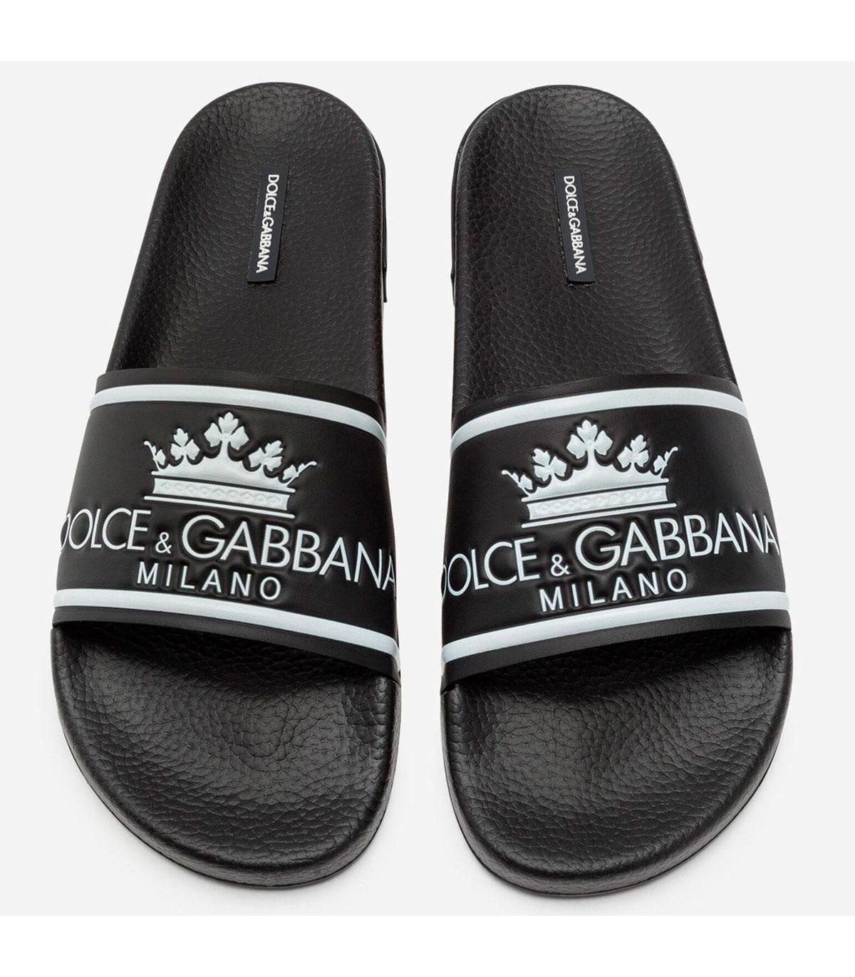 Ciabatte Slides Dolce e Gabbana in gomma e vitello stampato da uomo rif.  CS1884 AO232