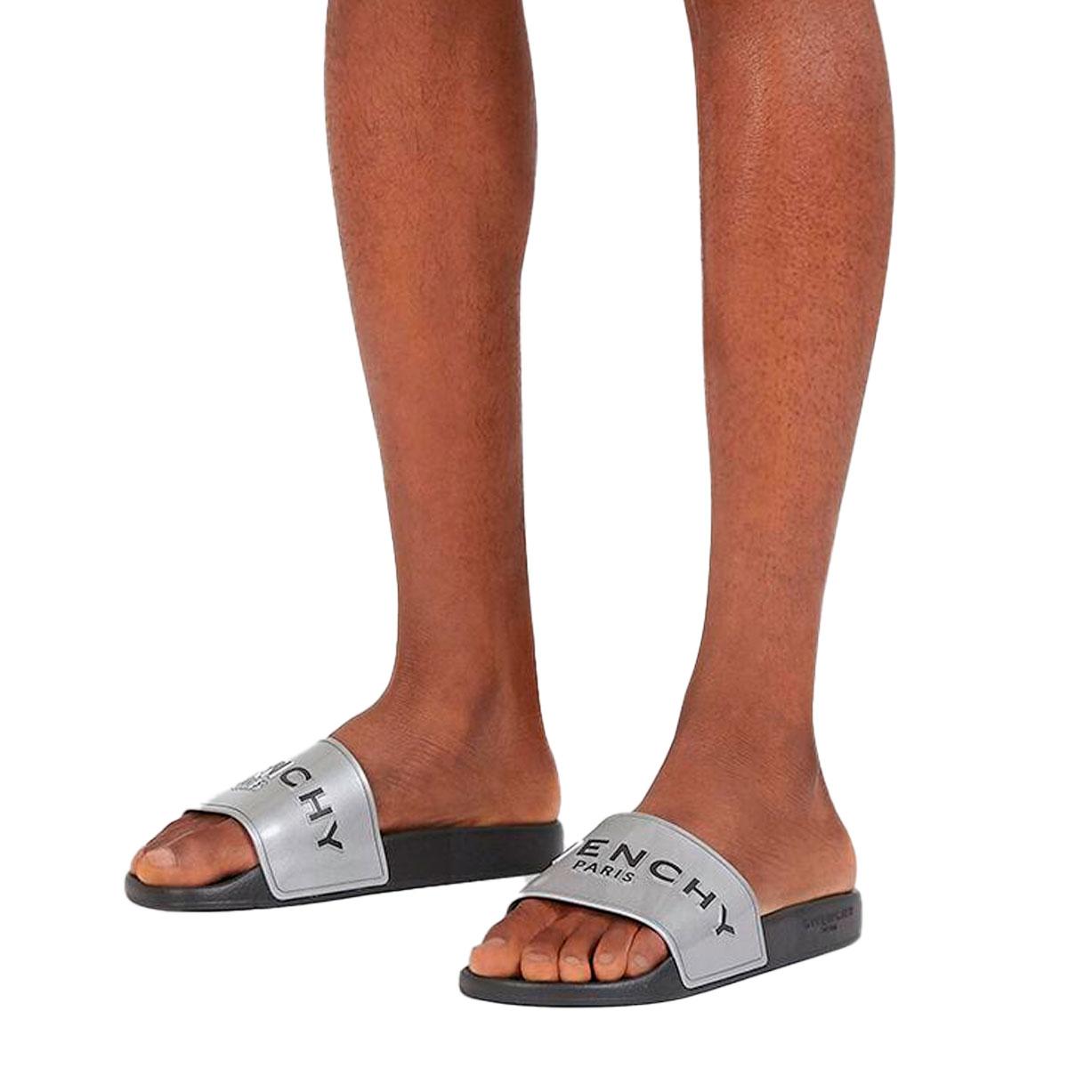 Ciabatte sandali Givenchy Paris in gomma metallizzata da uomo rif