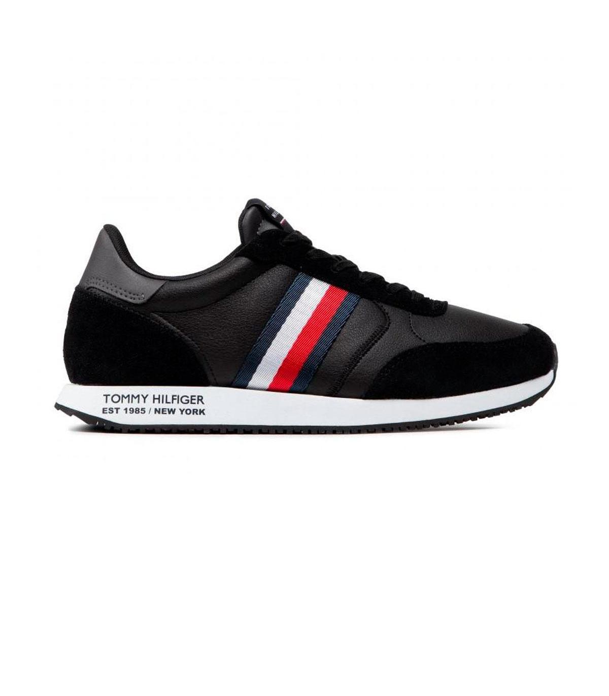 Scarpe Uomo TOMMY HILFIGER Sneakers Running in Pelle e Nylon Blu a sconto