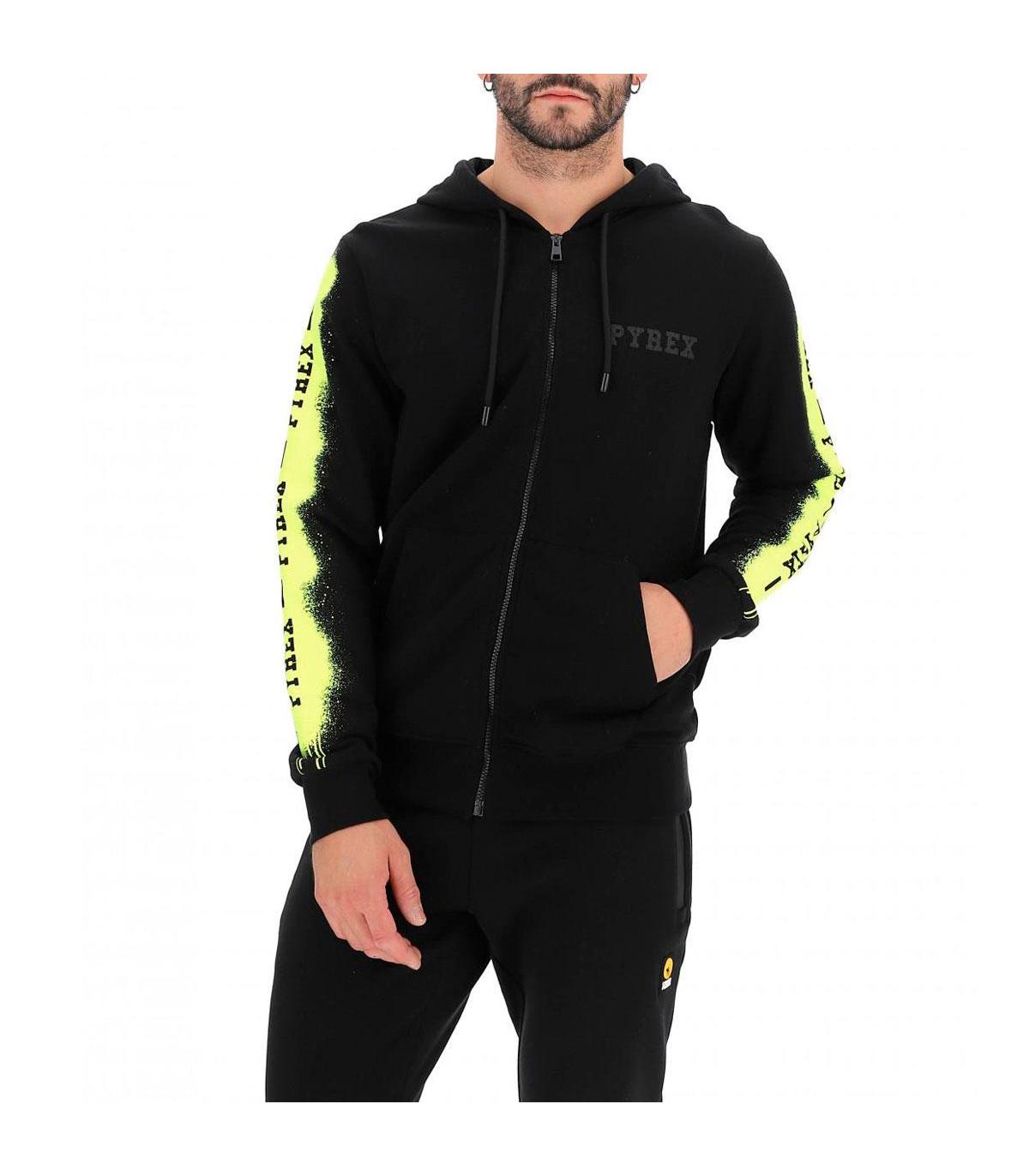 Felpa Pyrex con cappuccio e zip e bande laterali logate da uomo rif.  21IPB42536