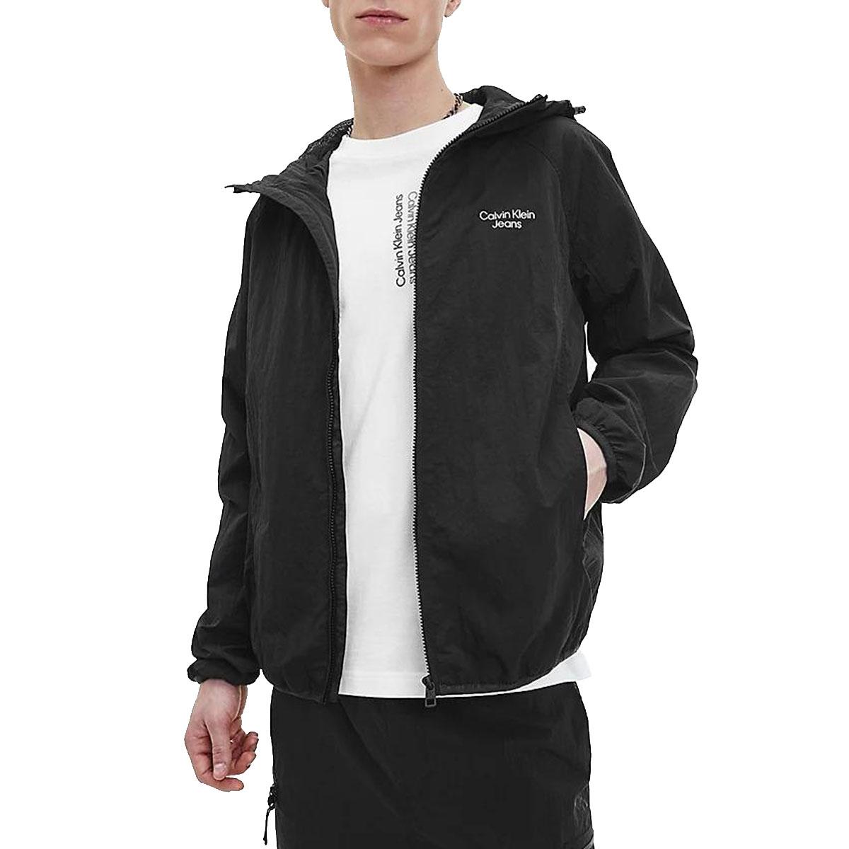 Giubbotto Giacca Calvin Klein Jeans a vento con cappuccio in nylon da uomo  rif. J30J320265