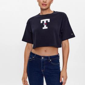 T-shirt Tommy Jeans Crop Oversize Stile College da donna rif. DW0DW16167